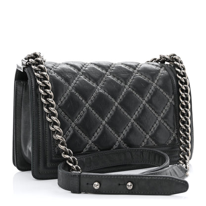 Chanel Iridescent Calfskin Embellished Double Stitch Medium Boy Flap Black 3 of 11