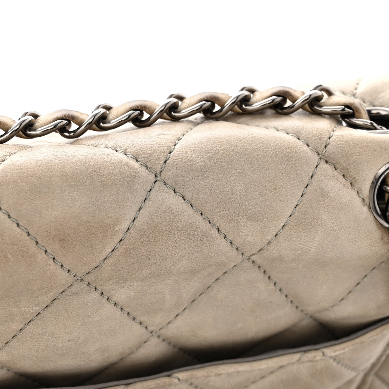 Chanel Lambskin Quilted Jumbo Chanel 3 Flap Light Grey 19 of 22