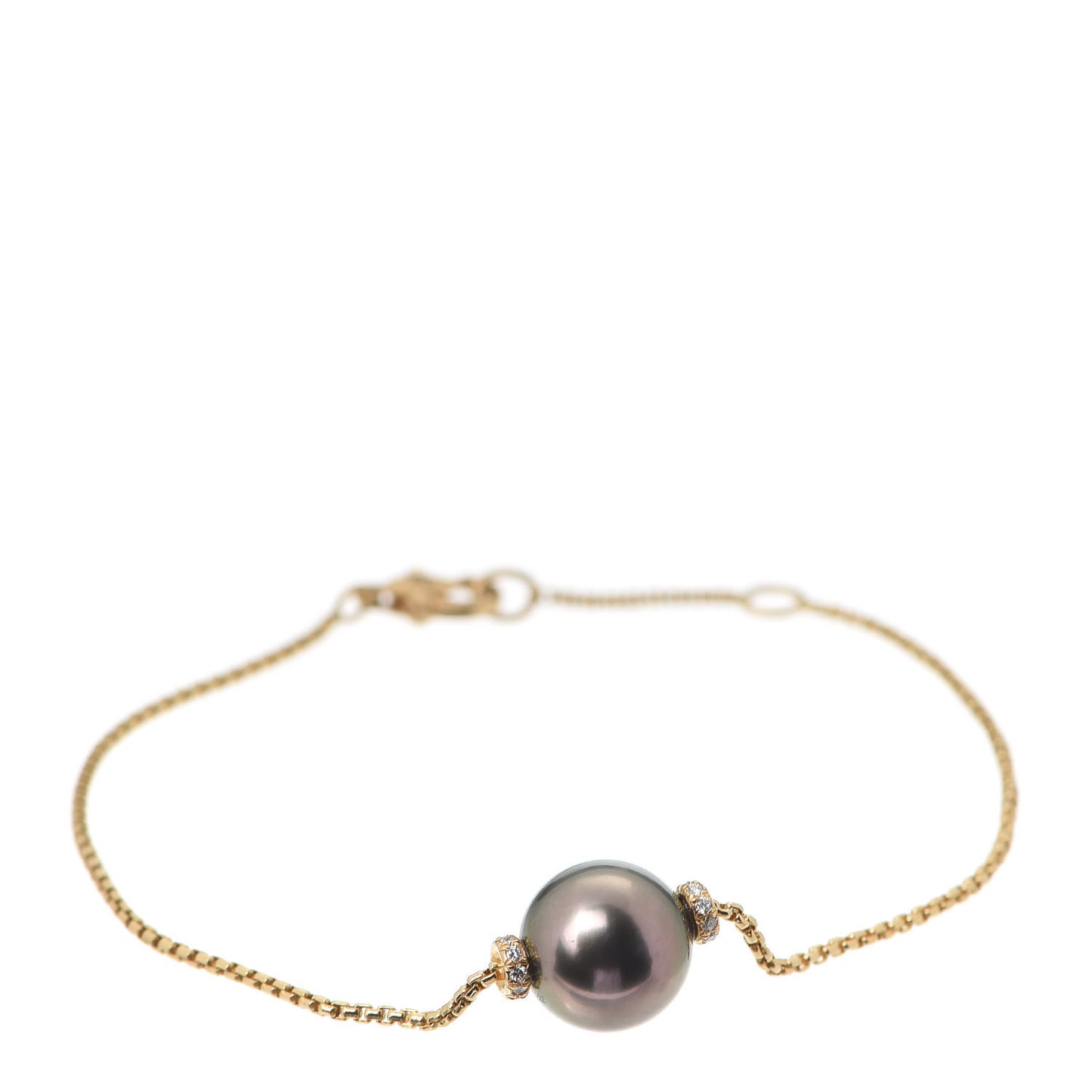 18K Yellow Gold Diamond Tahitian Pearl Solari Single Station Adjustable Bracelet Grey