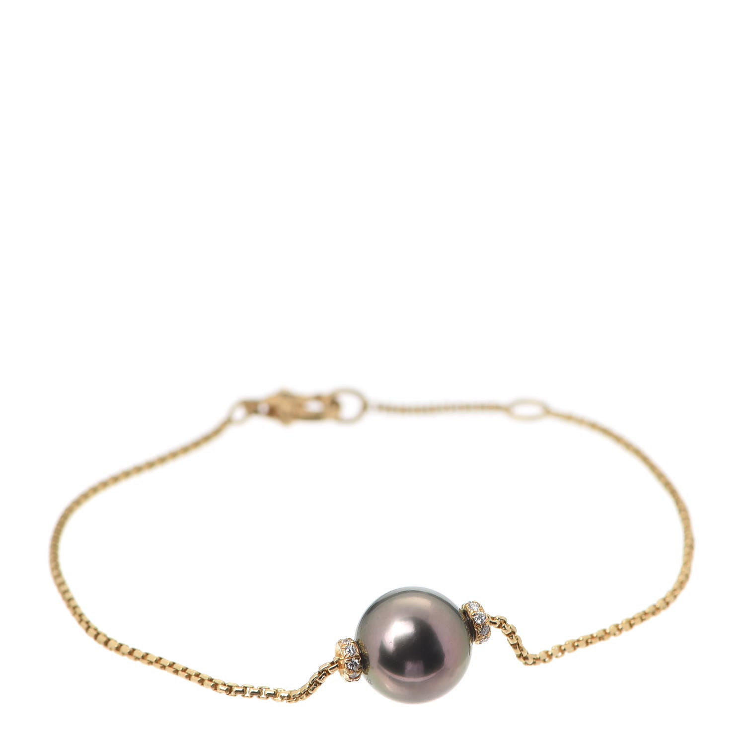David Yurman 18K Yellow Gold Diamond Tahitian Pearl Solari Single Station Adjustable Bracelet Grey 1 of 5