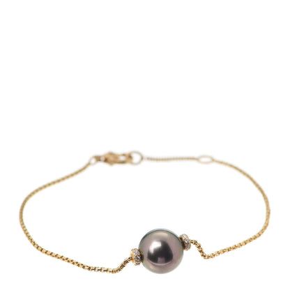 David Yurman 18K Yellow Gold Diamond Tahitian Pearl Solari Single Station Adjustable Bracelet Grey 1 of 5