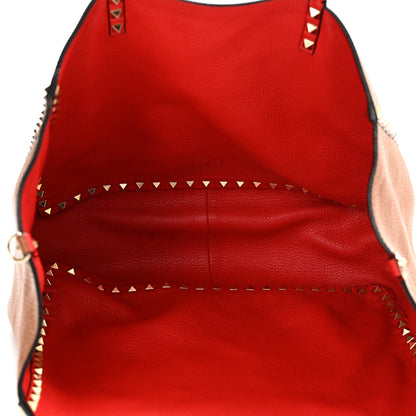 Valentino Garavani Grained Calfskin Medium Rockstud Reversible Tote Tan Red 9 of 19