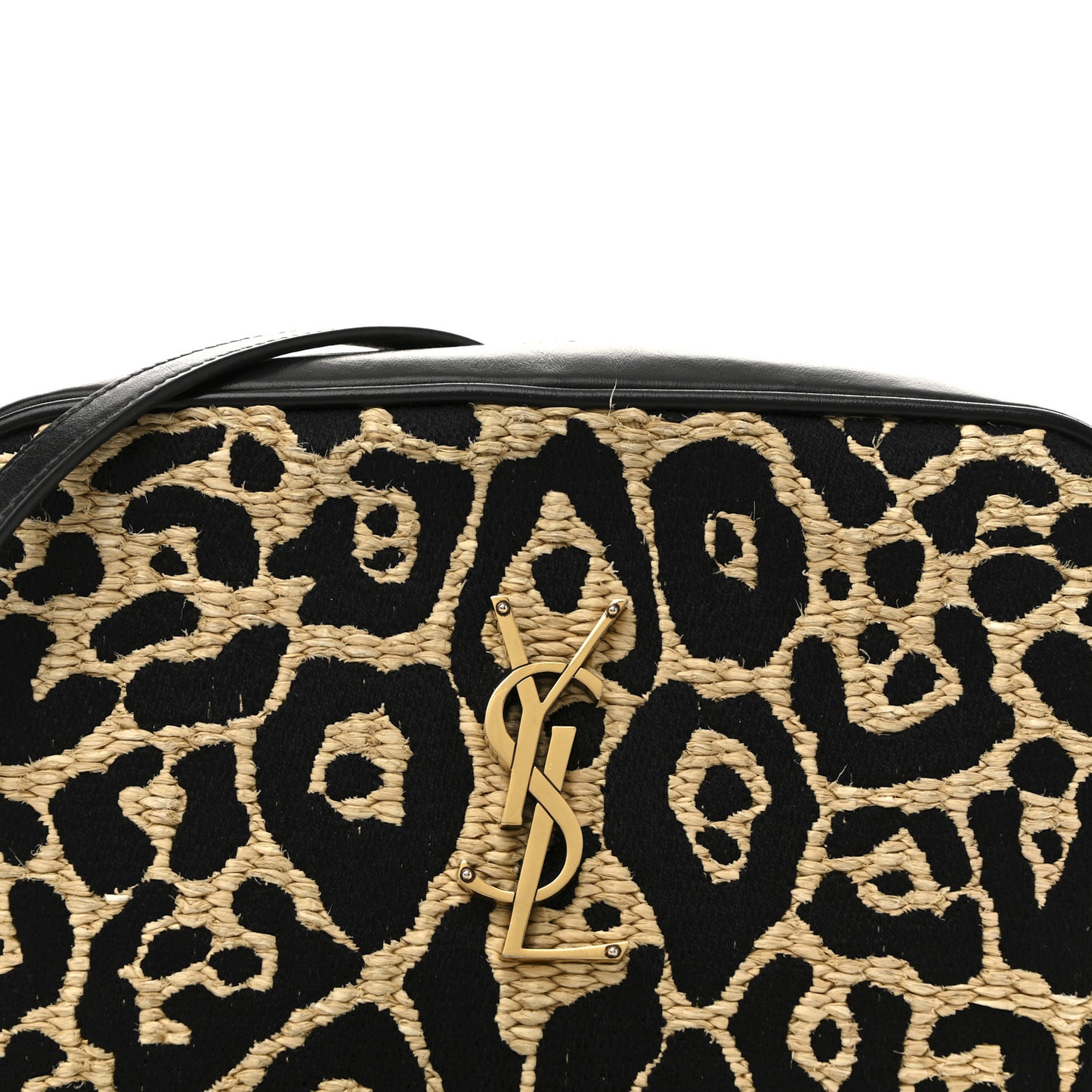 Raffia Calfskin Leopard Print Monogram Lou Camera Bag Natural Beige Black