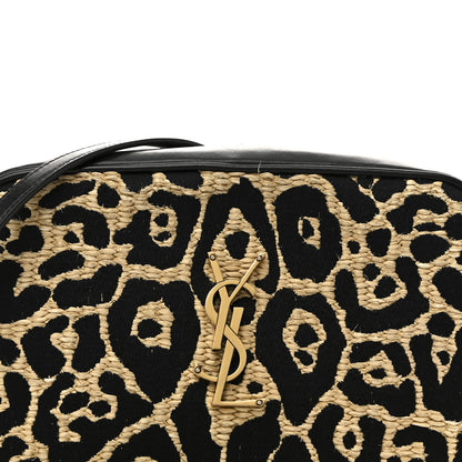 Saint Laurent Raffia Calfskin Leopard Print Monogram Lou Camera Bag Natural Beige Black 8 of 12