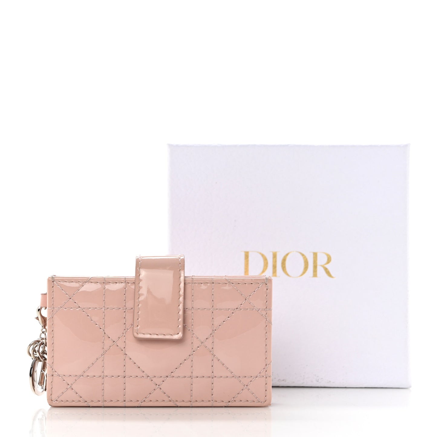 Patent Cannage Lady Dior 5-Gusset Card Holder Rose Clair