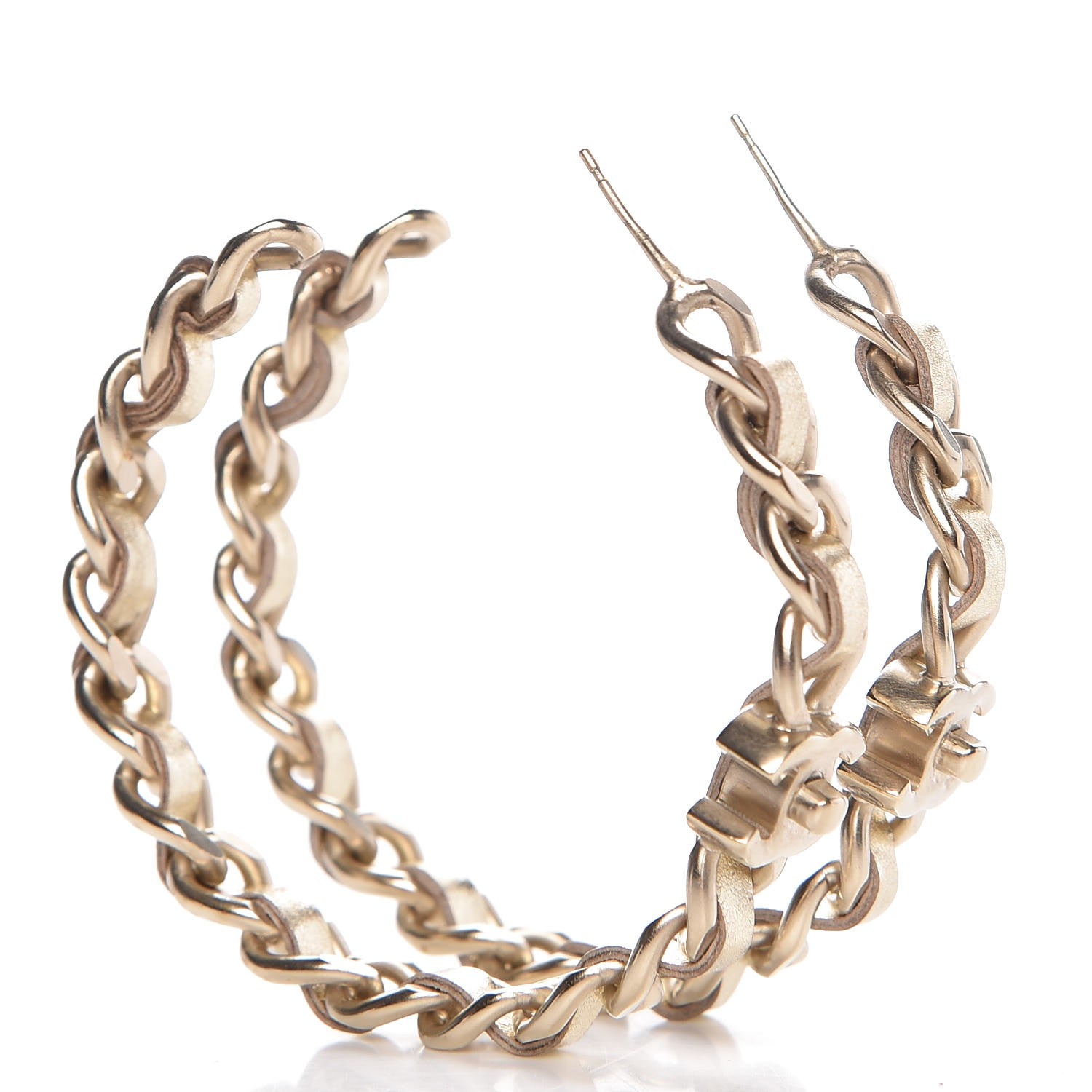 Chanel Metal Lambskin CC Turnlock Chain Hoop Earrings Matte Gold 4 of 4