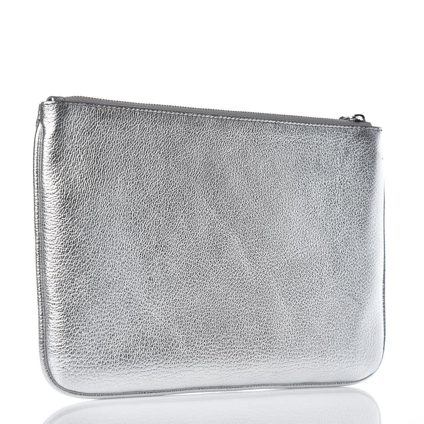 Metallic Goatskin Logo Large Everyday Zip Pouch Argent Black