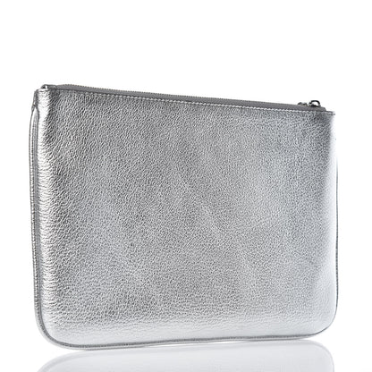 Balenciaga Metallic Goatskin Logo Large Everyday Zip Pouch Argent Black 3 of 7