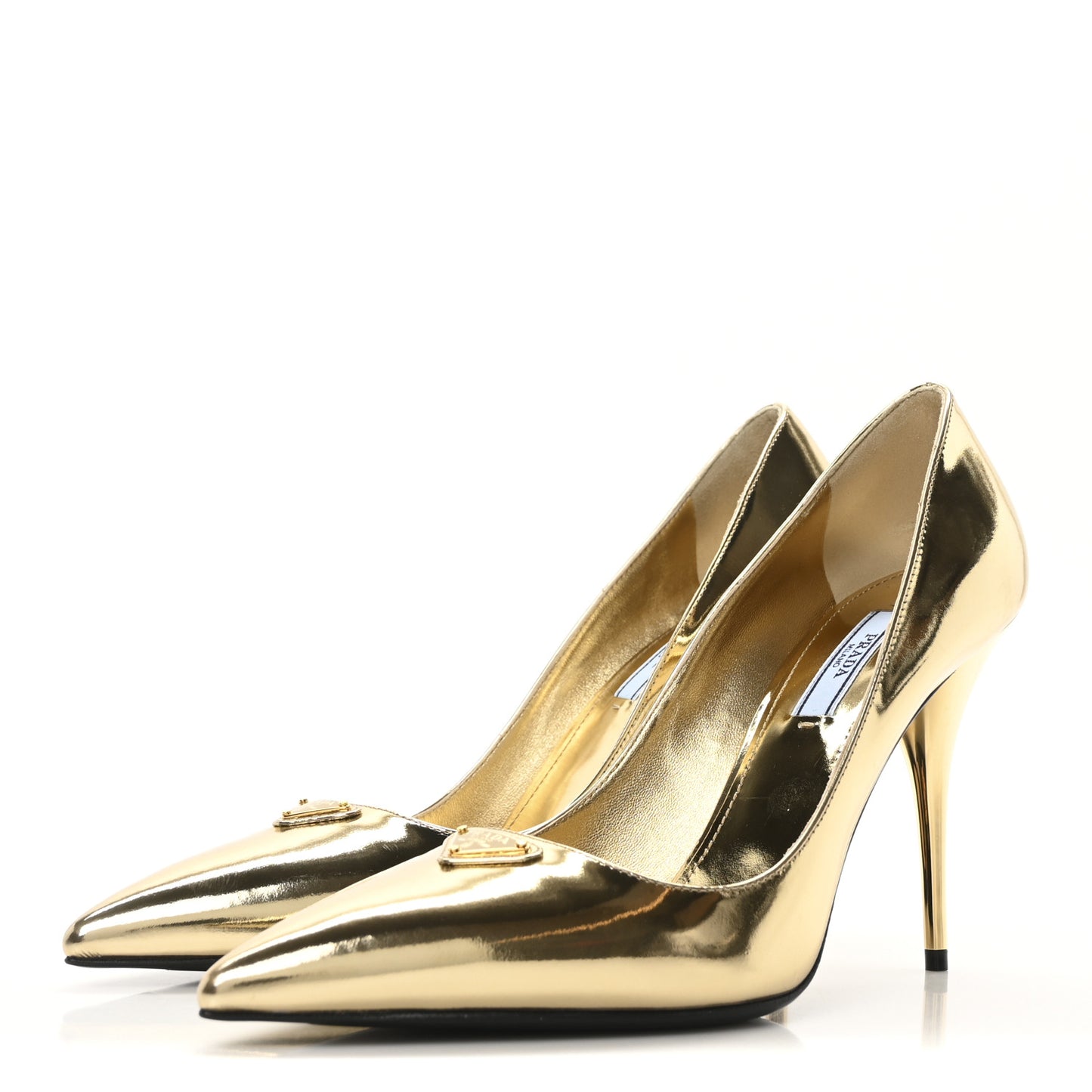 Spazzolato Metal Triangle Logo Pointed Toe 85mm Pumps 38.5 Platino