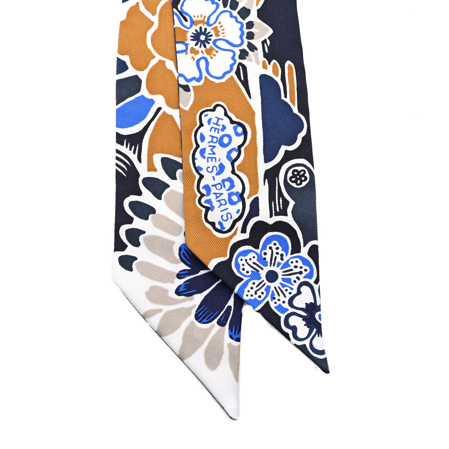 Hermes Silk Bingata Twilly Marine Tabac White 2 of 4
