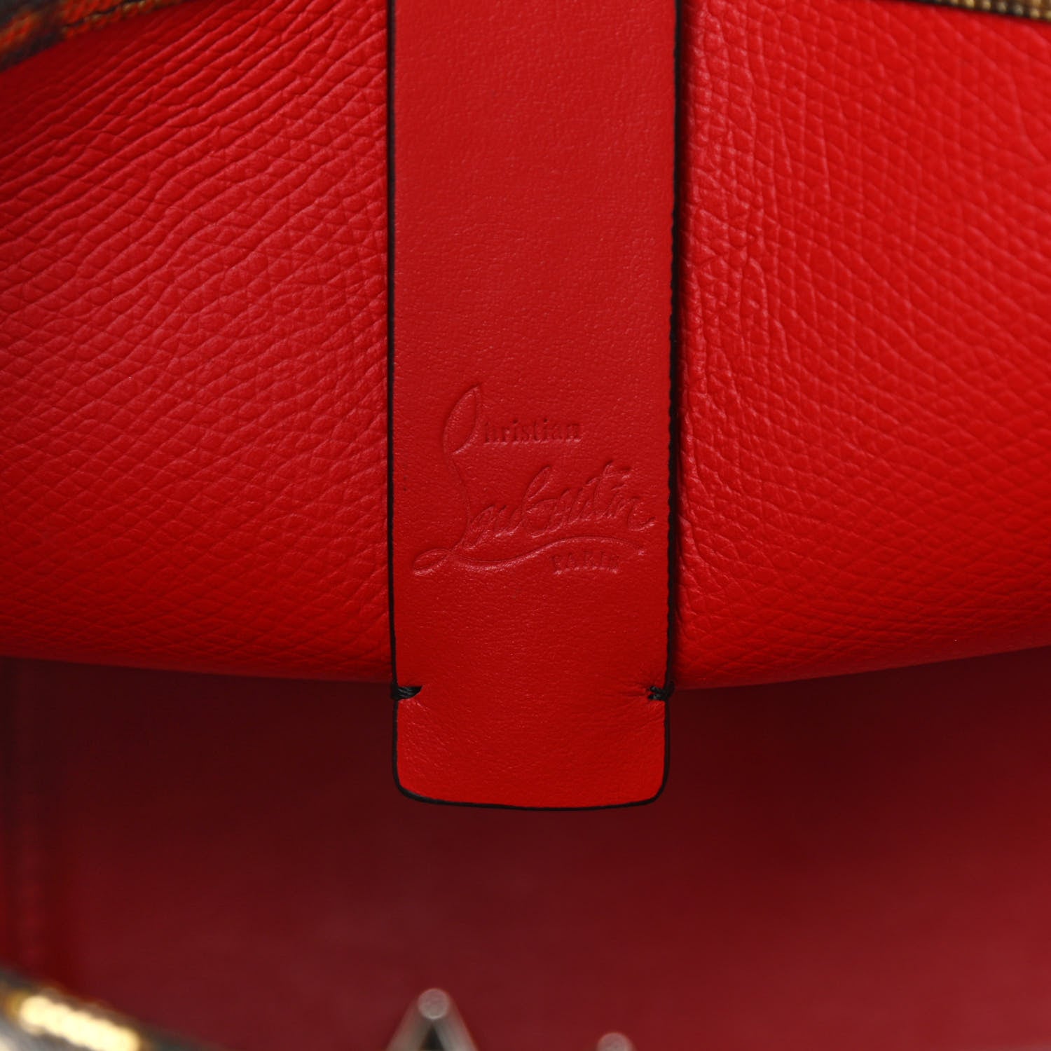 Christian Louboutin Grained Calfskin Leopard Print Spikes Mini East West Cabata Tote Gold 6 of 11