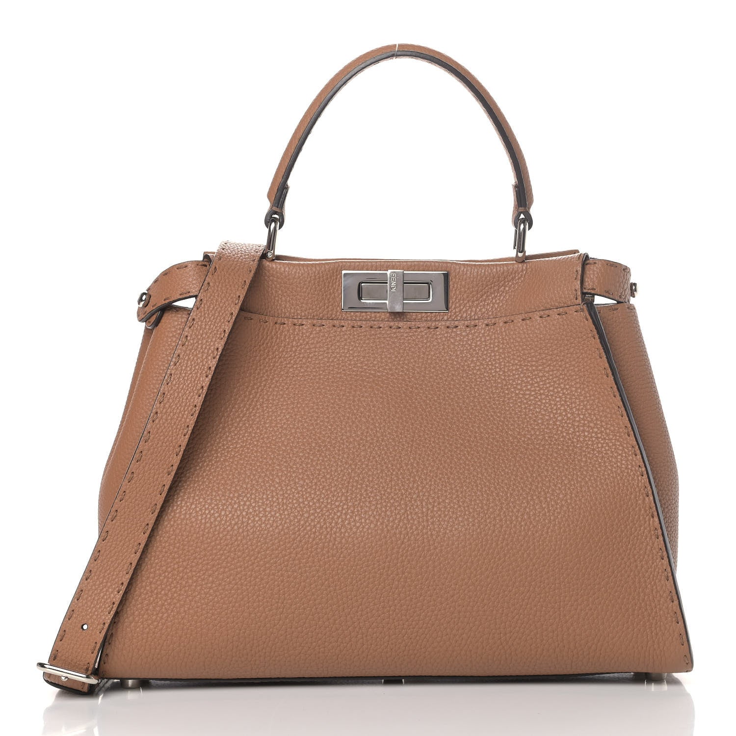 Fendi Cuoio Romano Selleria Bi-Color Medium Peekaboo Iconic Satchel Mou Deserto 2 of 8