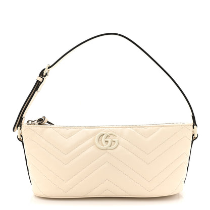 Gucci Calfskin Matelasse Chevron Monochrome GG Marmont Sling Shoulder Bag Mystic White 2 of 19