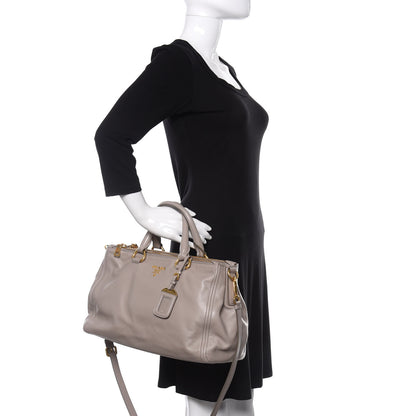 Prada Soft Calfskin Double Zip Shoulder Bag Pomice 2 of 10