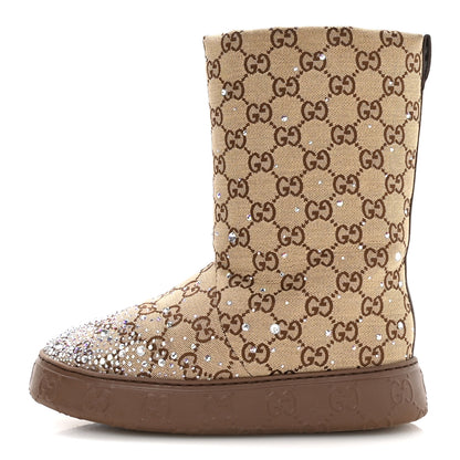 Gucci Monogram GG Strass Thermal Bootie 37 Camel Ebony 1 of 9