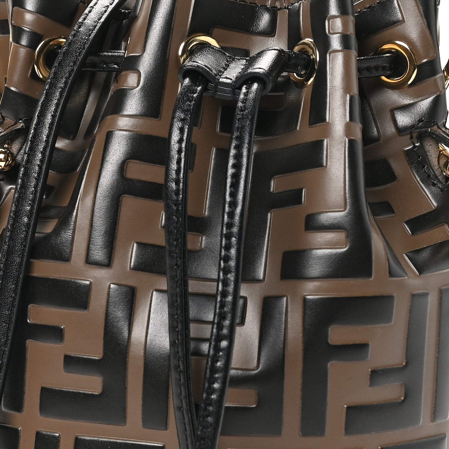 Vitello Liberty F is Fendi Bi-Color FF 1974 Embossed Mini Mon Tresor Bucket Bag Maya Black