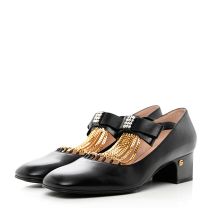 Gucci Nappa Crystal Bonny Bow Mary Jane Pumps 38.5 Black 3 of 9