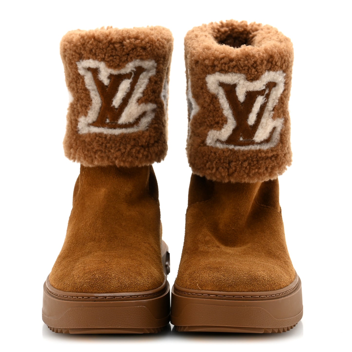 Suede Calfskin Shearling Snowdrop Flat Ankle Boot 39 Cognac