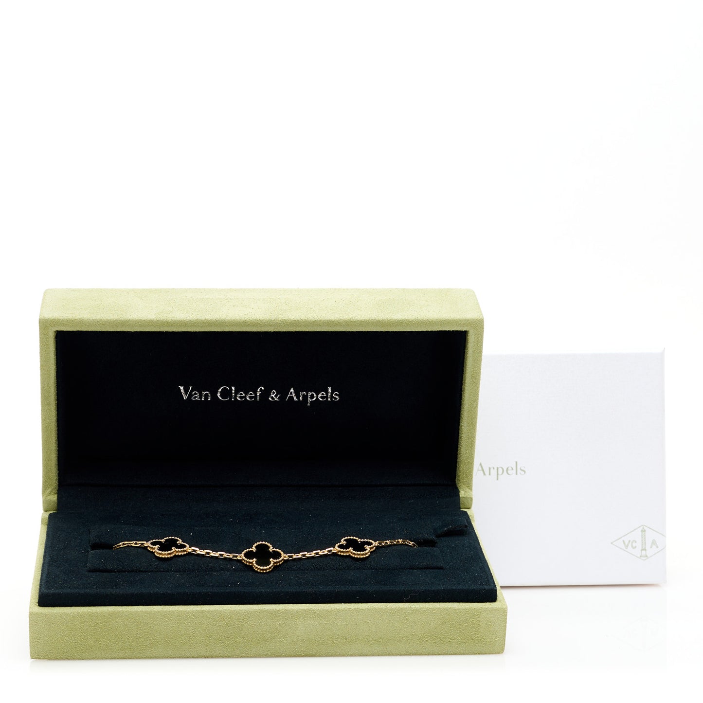 18K Yellow Gold Black Onyx 5 Motifs Vintage Alhambra Bracelet