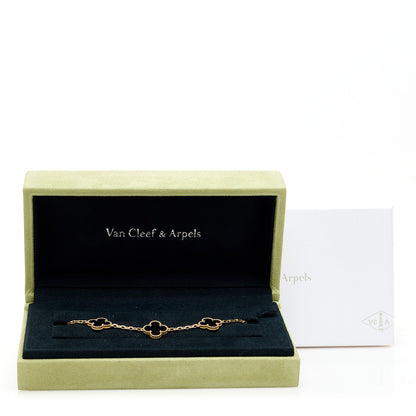 Van Cleef & Arpels 18K Yellow Gold Black Onyx 5 Motifs Vintage Alhambra Bracelet 5 of 5