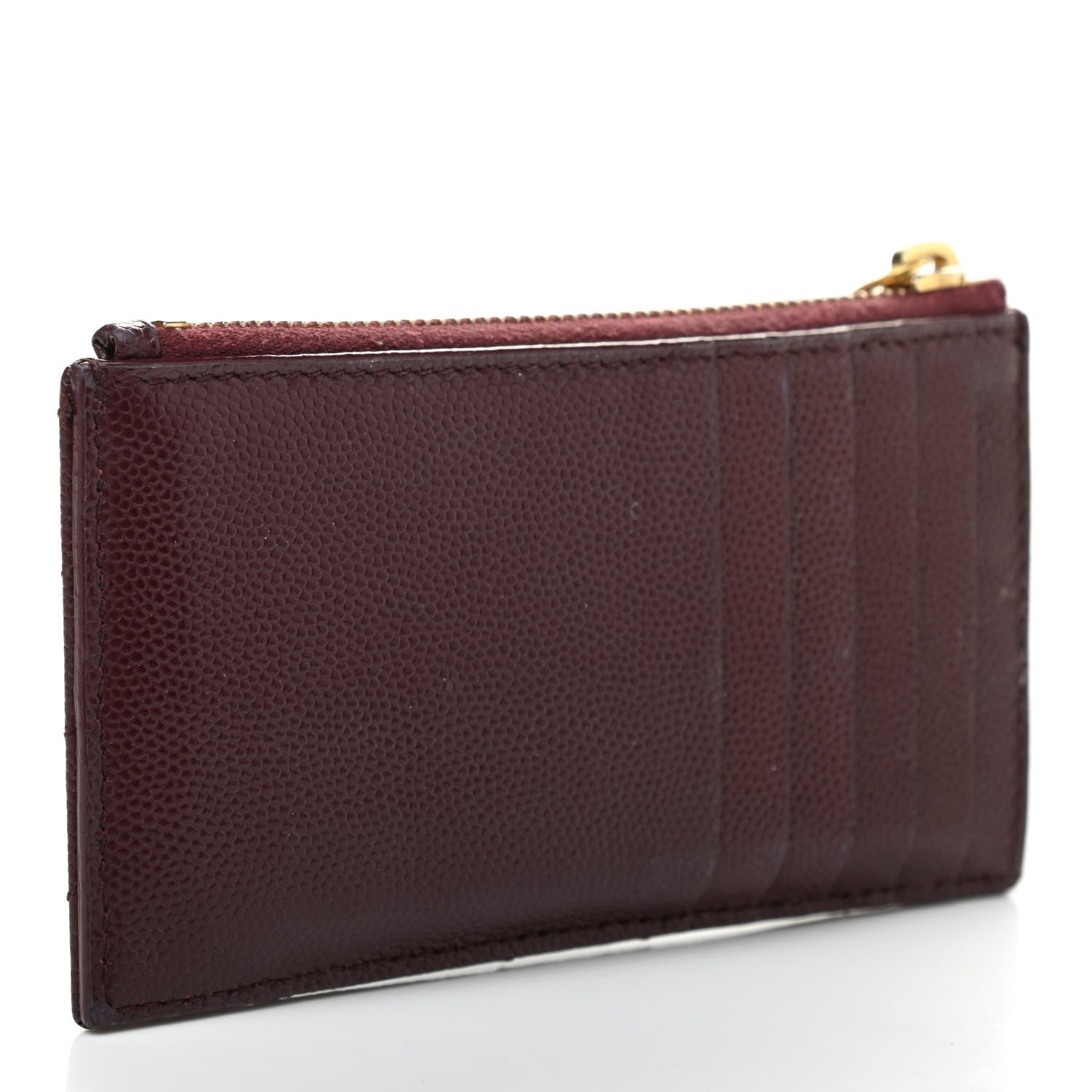 Saint Laurent Grain De Poudre Matelasse Chevron Monogram Fragments Zippered Card Case Rouge Legion 3 of 7