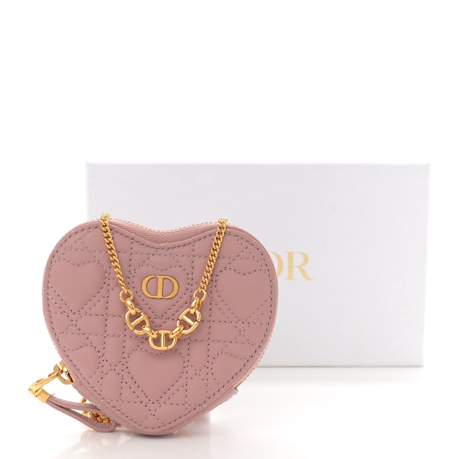 Christian Dior Calfskin Cannage Dioramour Caro Heart Pouch With Chain Old Rose 9 of 9