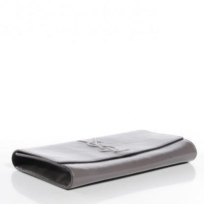 Saint Laurent Textured Patent Monogram Large Belle de Jour Clutch Grey 4 of 7