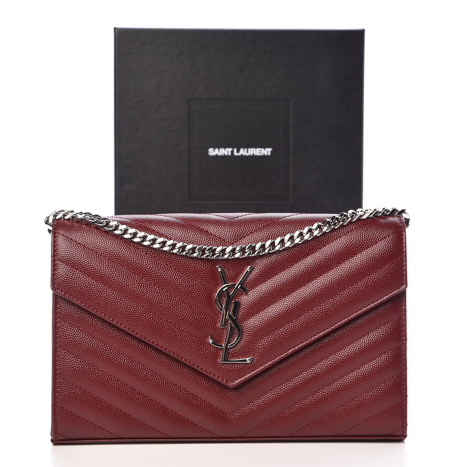Saint Laurent Grain De Poudre Matelasse Chevron Monogram Chain Wallet Palissandre 11 of 11
