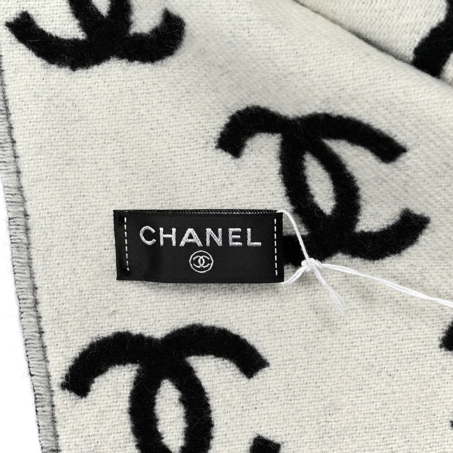 Chanel Wool Cashmere CC Scarf Black White 3 of 3