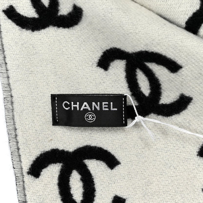 Chanel Wool Cashmere CC Scarf Black White 3 of 3