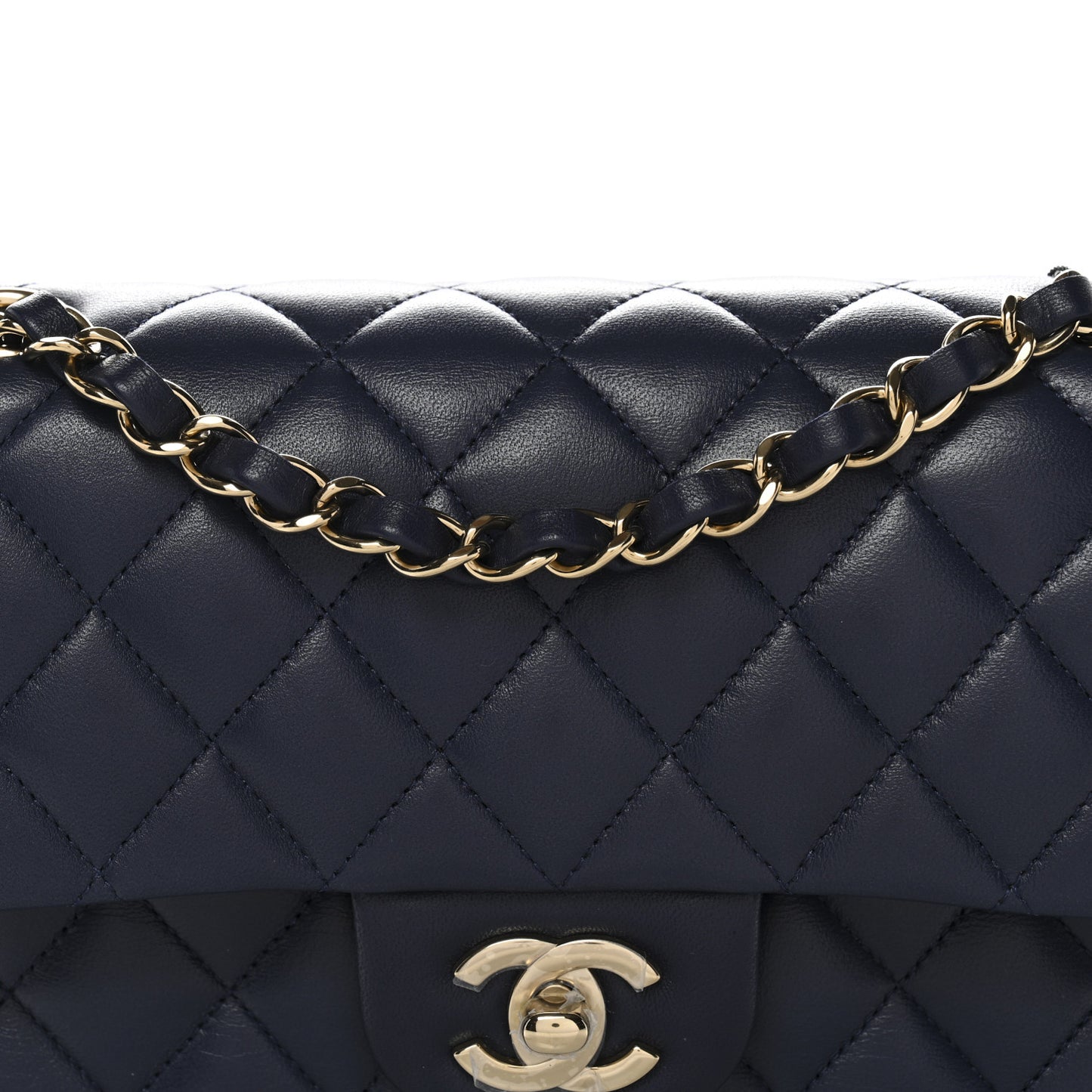 Lambskin Quilted Small Double Flap Dark Blue