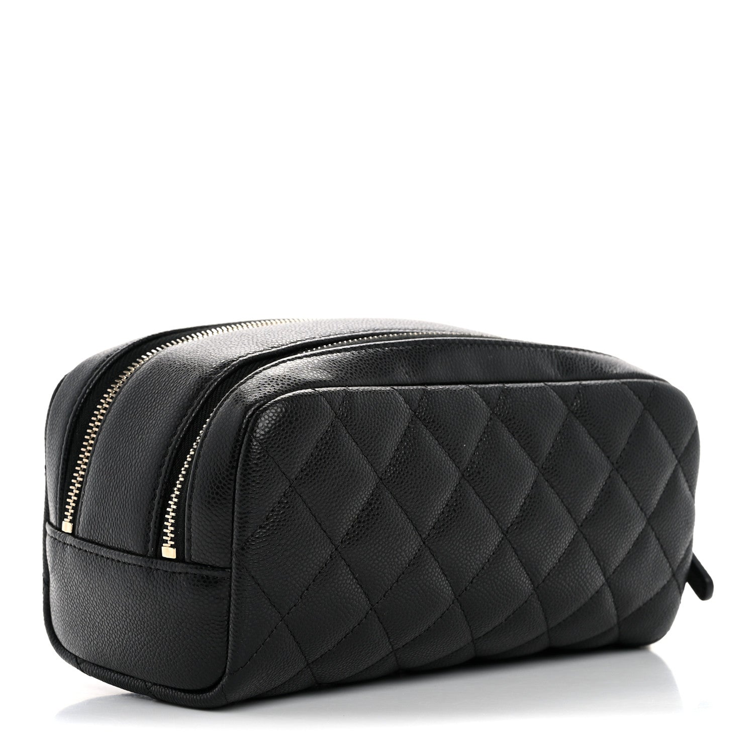 Chanel Caviar Quilted Double Zip Pouch Cosmetic Case Black 3 of 7