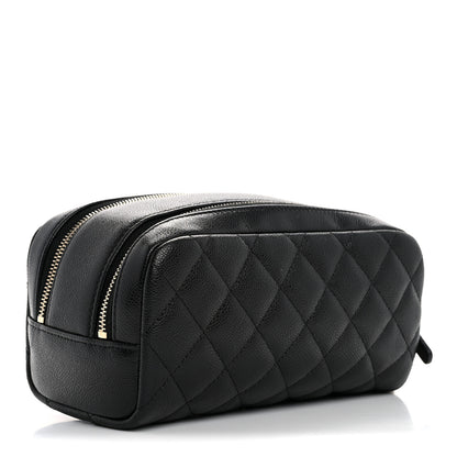 Chanel Caviar Quilted Double Zip Pouch Cosmetic Case Black 3 of 7