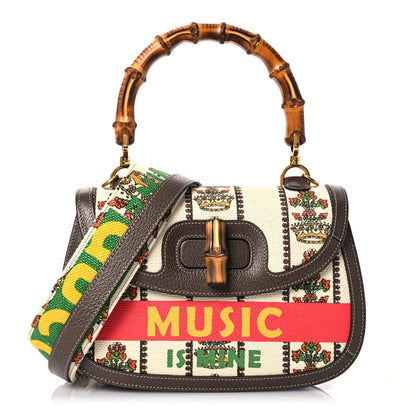 Gucci Canvas Calfskin 100 Centennial Music Medium Bamboo 1947 Top Handle Bag Multicolor 1 of 12
