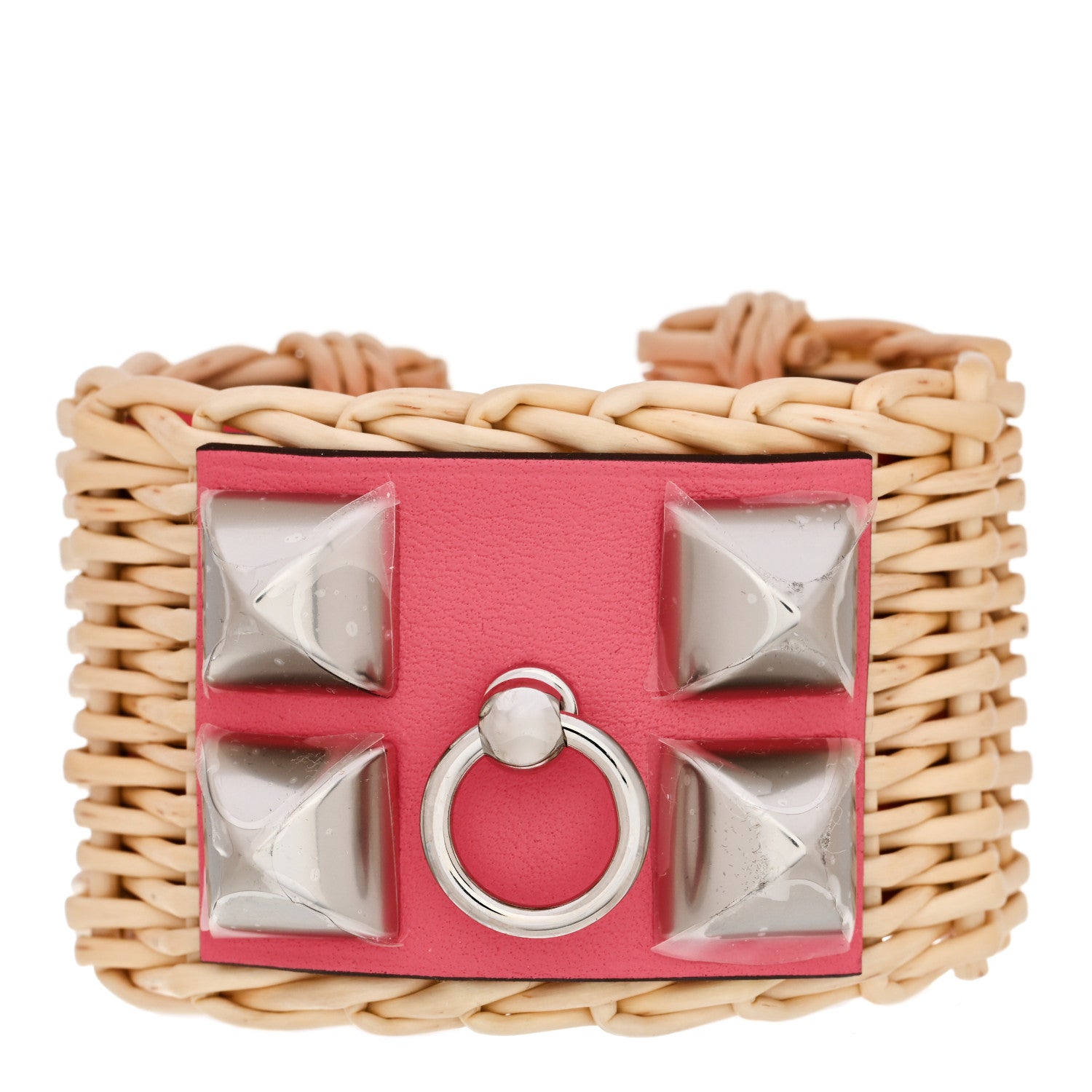 Hermes Wicker Barenia Medor Picnic Cuff Bracelet Rose Extreme 1 of 7