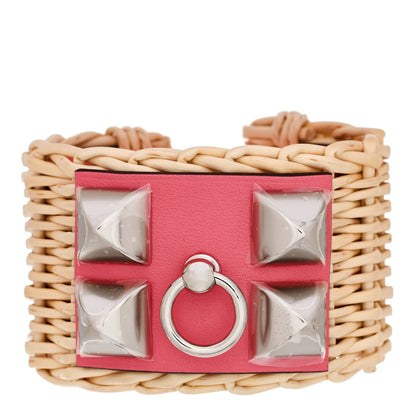Hermes Wicker Barenia Medor Picnic Cuff Bracelet Rose Extreme 1 of 7