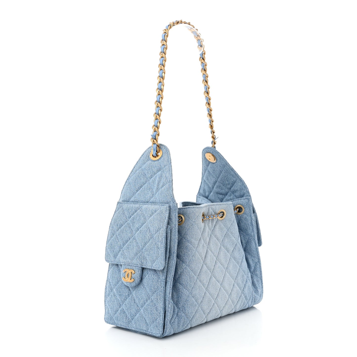 Washed Denim Quilted Small Chanel 25 Handbag Blue