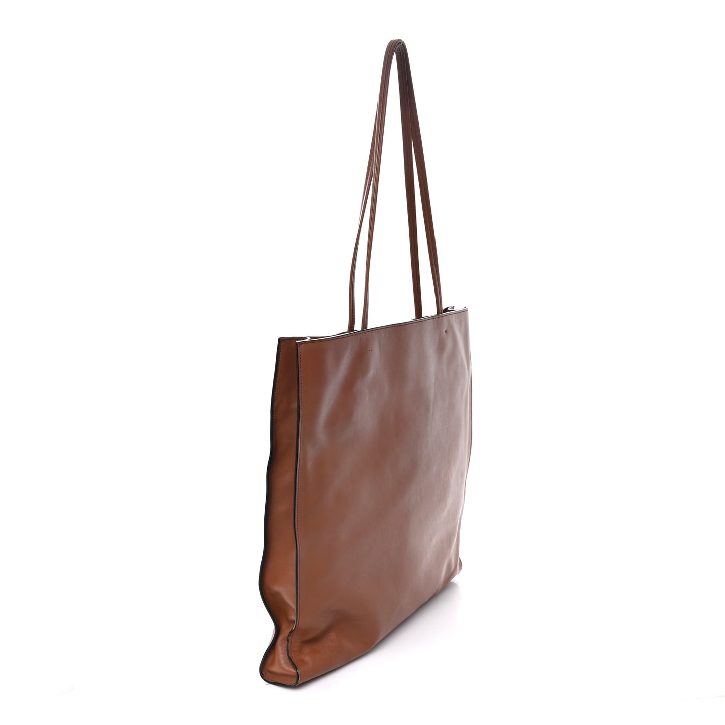 Soft Calfskin Triangle Logo Embossed Tote Cognac