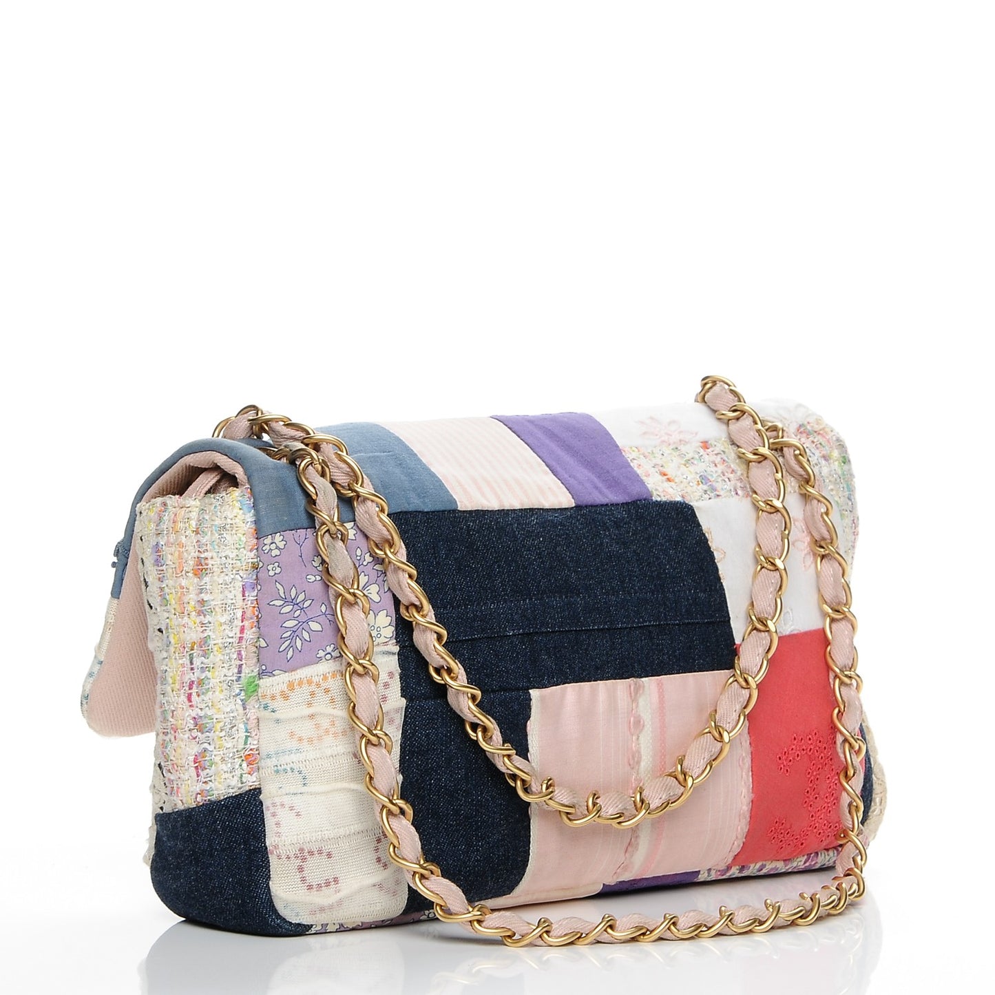 Fabric Patchwork Medium Flap Bag Pink