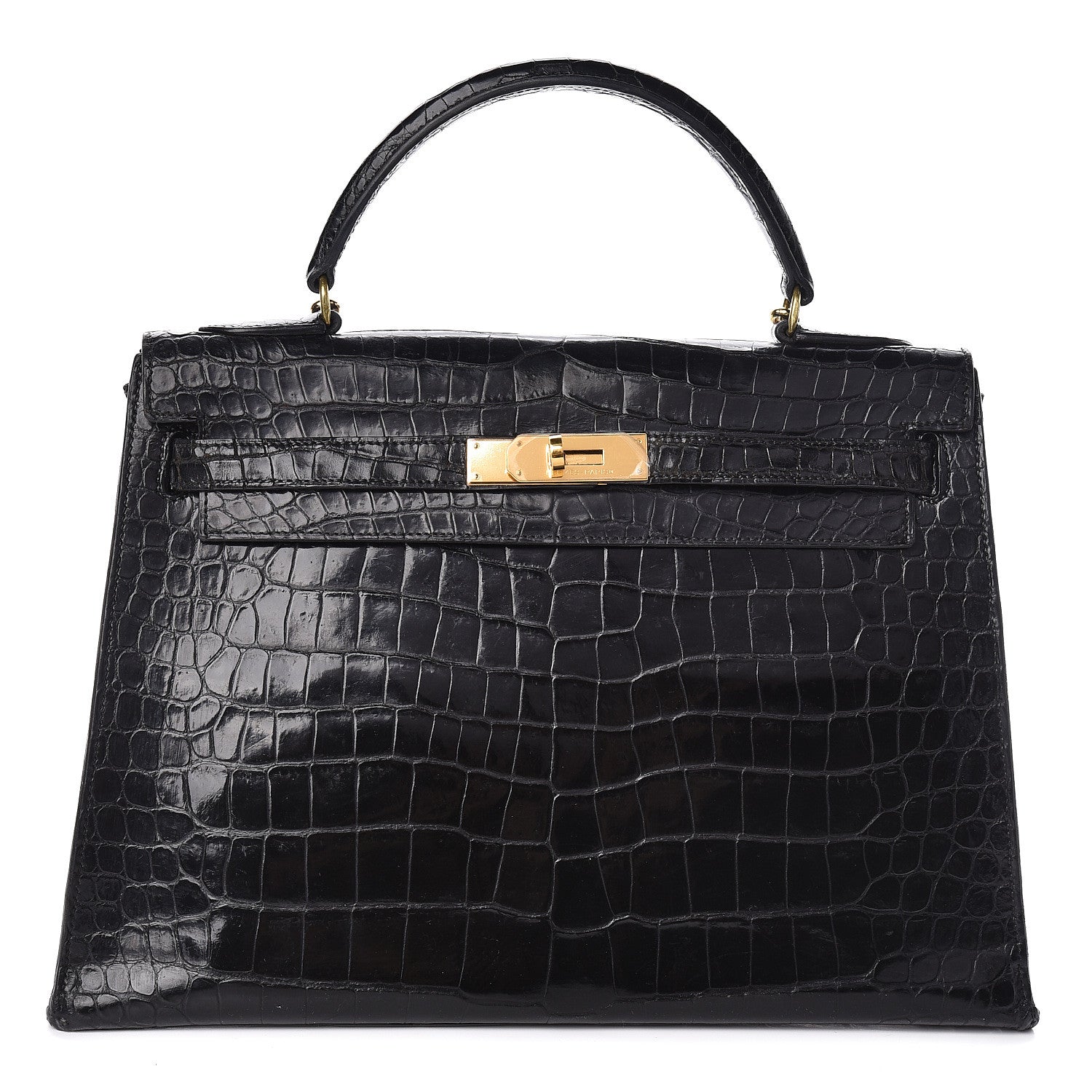 Hermes Shiny Porosus Crocodile Kelly Sellier 32 Black 1 of 28