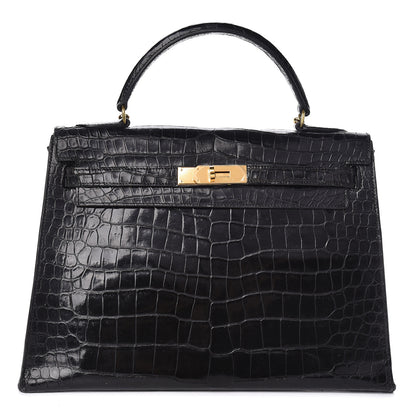 Hermes Shiny Porosus Crocodile Kelly Sellier 32 Black 1 of 28