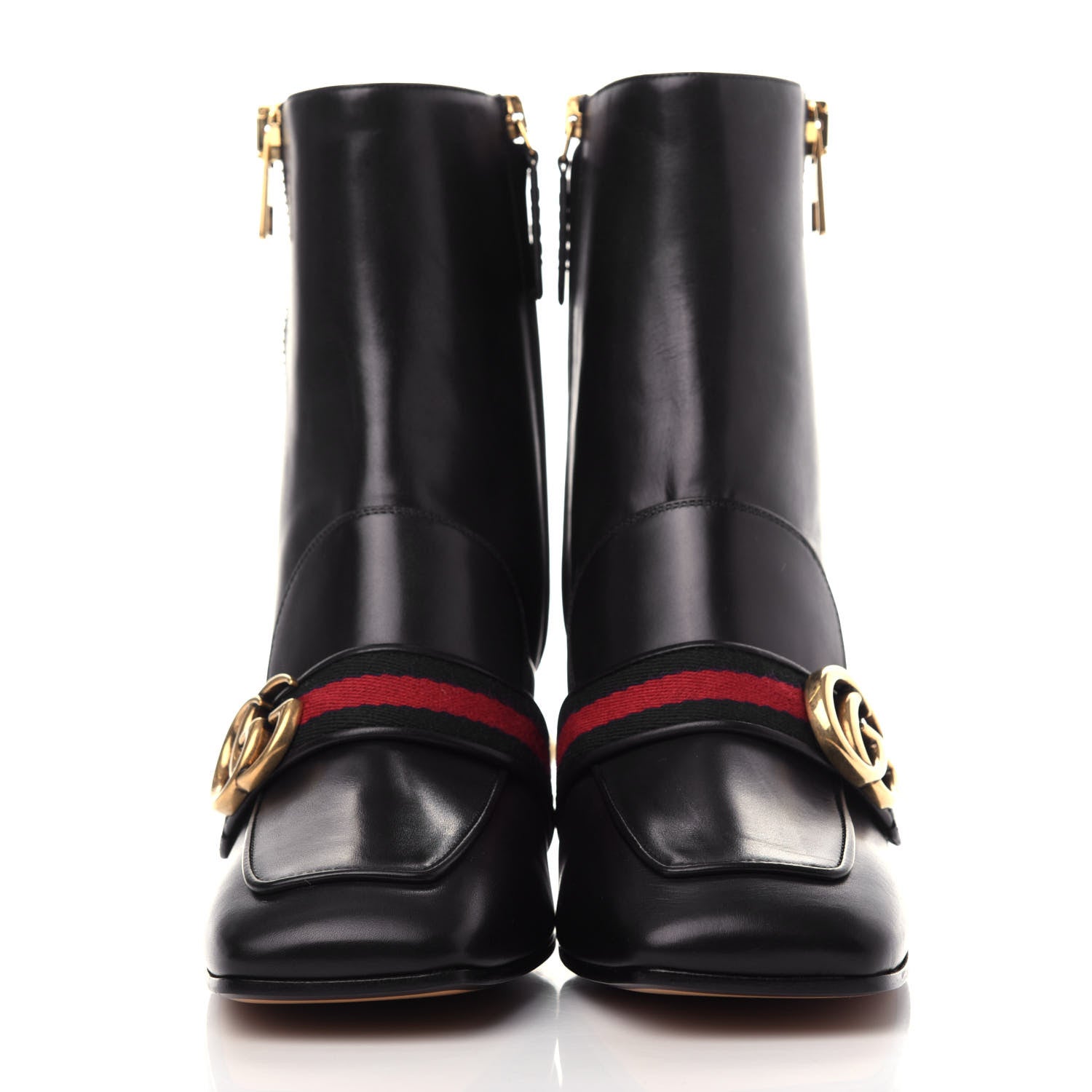 Gucci Betis Glamour Calfskin Web Pearl Embellished Peyton 75mm Ankle Boots 38 Black 2 of 11