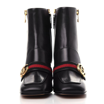 Gucci Betis Glamour Calfskin Web Pearl Embellished Peyton 75mm Ankle Boots 38 Black 2 of 11