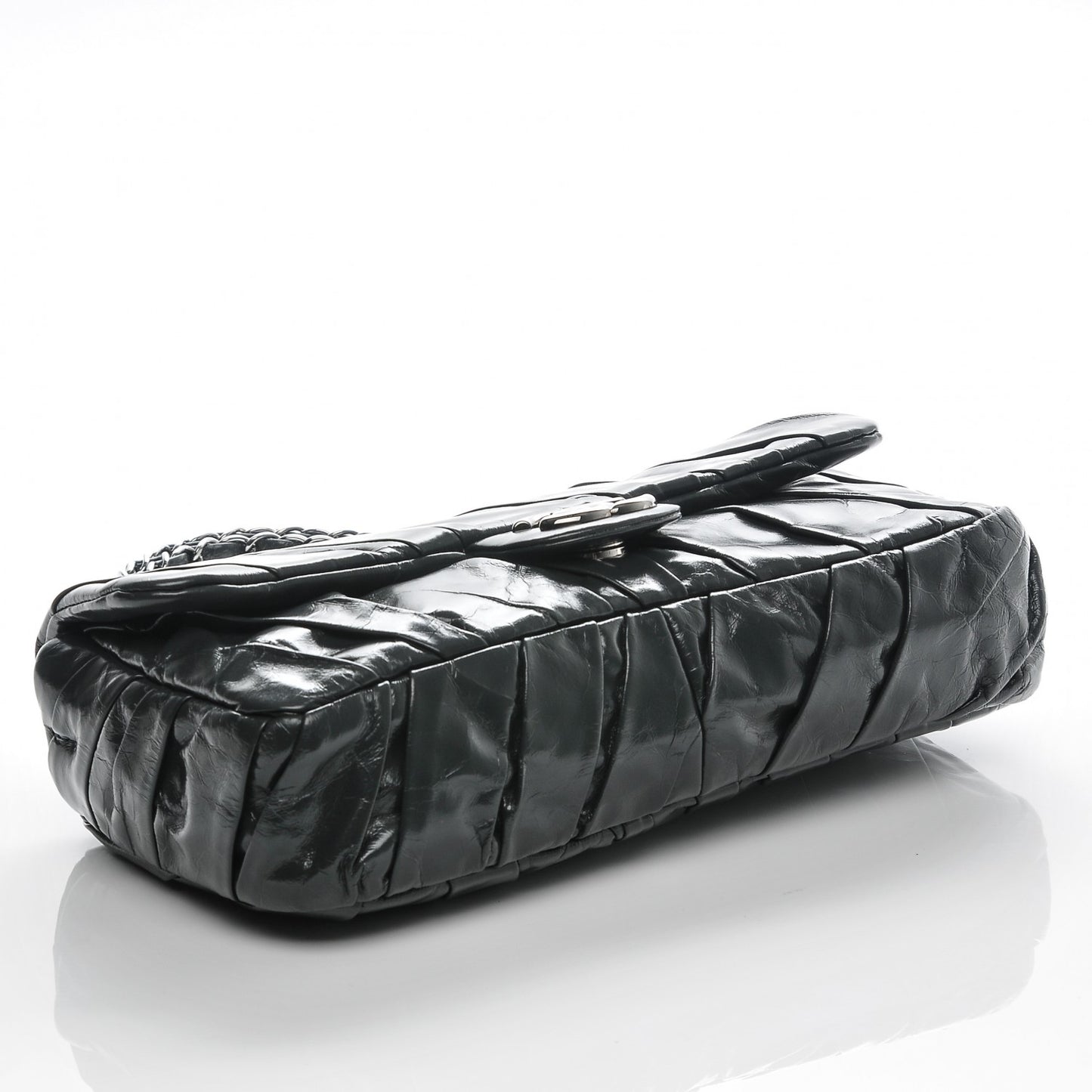 Glazed Calfskin Medium Twisted Flap Dark Grey