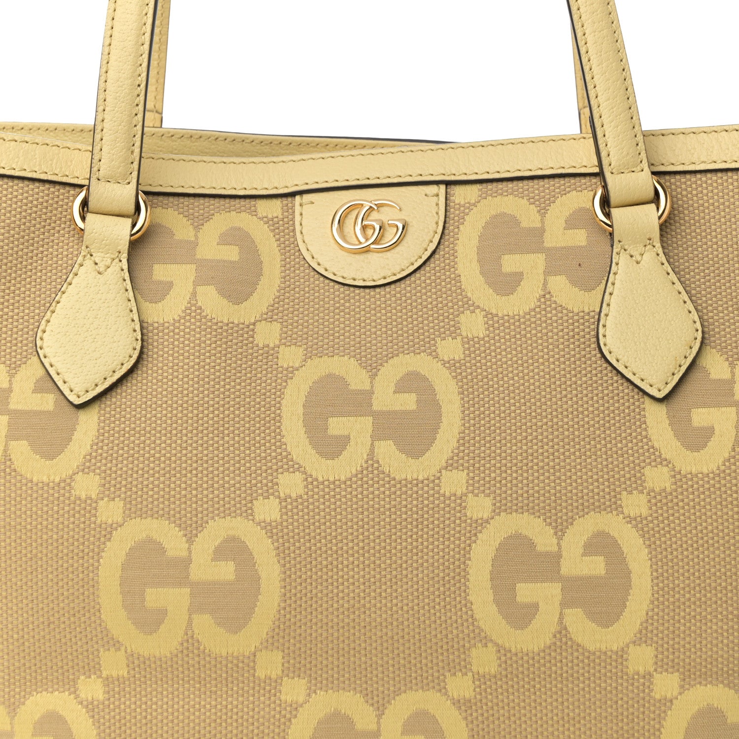 Gucci Monogram Jumbo GG Textured Dollar Calfskin Medium Ophidia Shopping Tote Beige Yellow 8 of 11