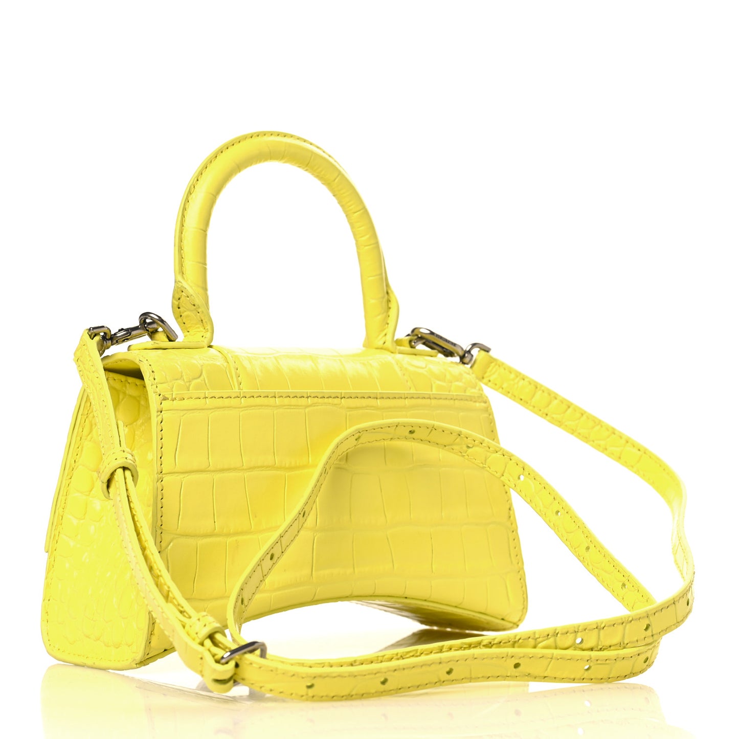 Shiny Calfskin Crocodile Embossed Hourglass Top Handle Bag XS Light Yellow