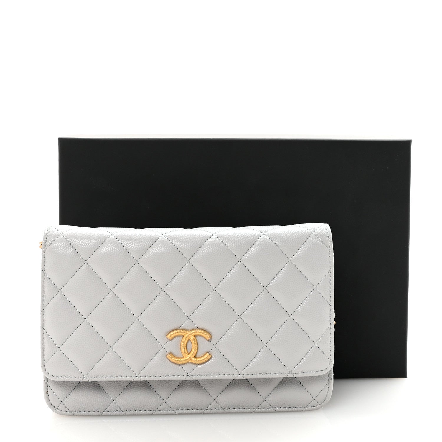 Chanel Caviar Quilted Textured CC Wallet on Chain WOC Grey 12 of 12