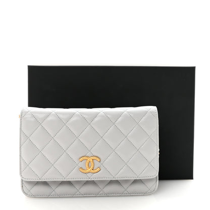 Chanel Caviar Quilted Textured CC Wallet on Chain WOC Grey 12 of 12