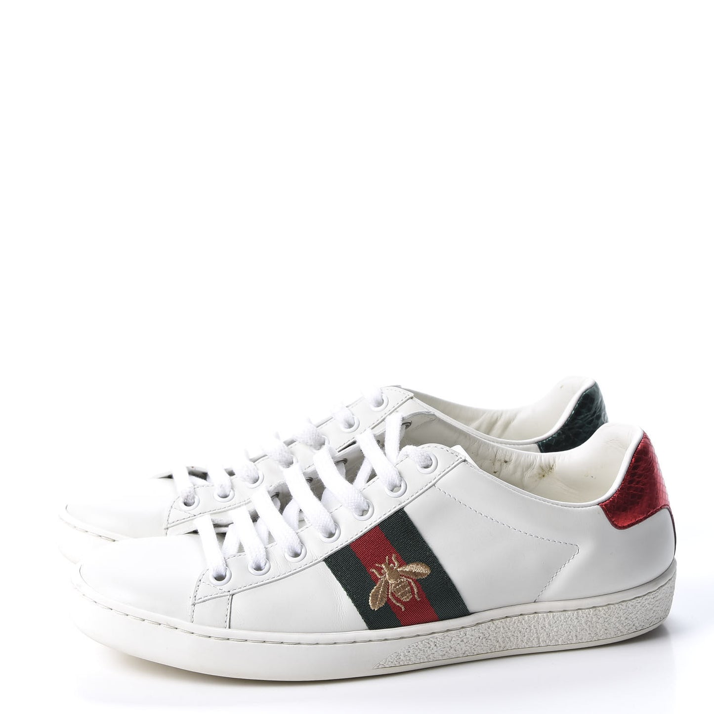 Calfskin Ayers Bee Embroidered Ace Sneakers 38 White Green