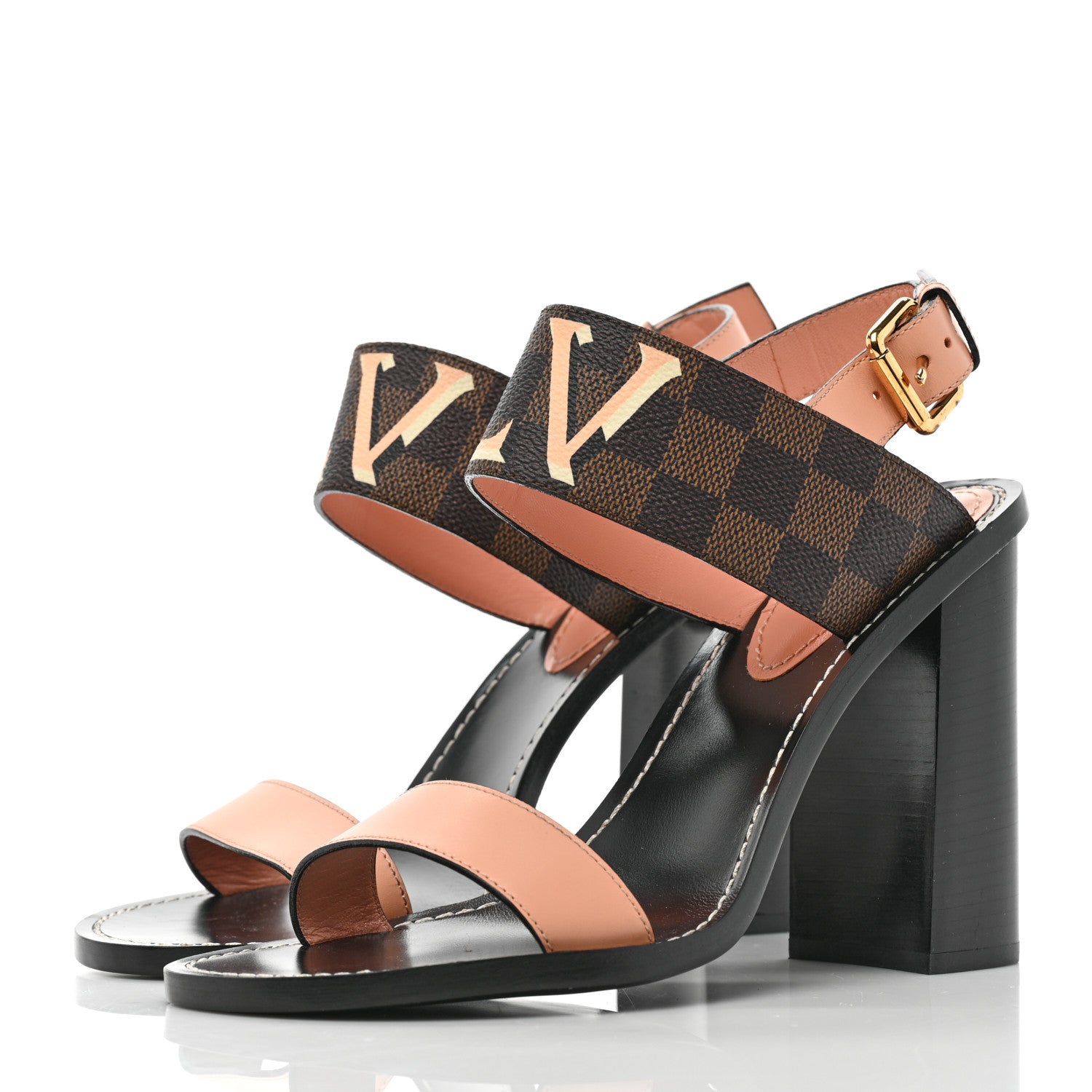 Louis Vuitton Calfskin Damier Ebene Passenger Heeled Sandals 40 Venus Pink 3 of 8